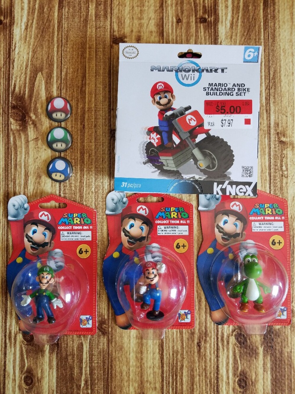 NIB Nintendo Super Mario Action Figure Set Bundle - Mario Luigi Yoshi K'Nex Bike